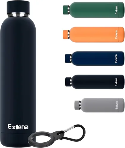 Miniatura 25 de Exllena Botella de agua pequeña de 12 onzas con clip, doble pared de acero inoxidable al vacío, pequeña botella de agua aislada que mantiene