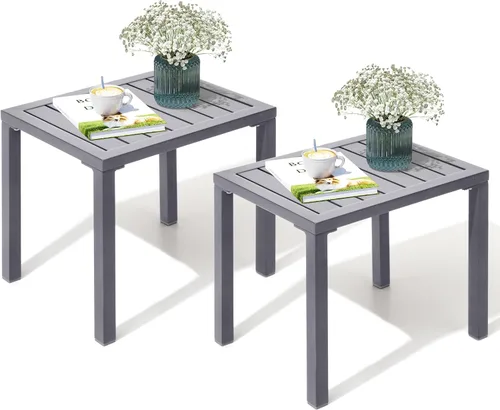 Miniatura 10 de Crestlive Products Mesa auxiliar para exteriores, mesa auxiliar rectangular de aluminio, mesa de café para patio pequeño para interiores y Negro