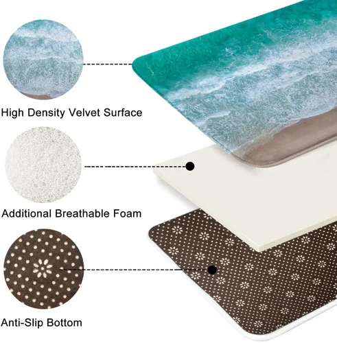 Miniatura 6 de Britimes Alfombra de baño antideslizante para baño, diseño de ondas de arena azul, cubierta lavable, tapete para decoración de baño, 18 x 30