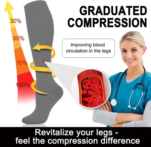 Miniatura 5 de Calcetines de compresión médica para mujeres y hombres, 15-20mmHg Soporte graduado para enfermeras, calcetines atléticos, de viaje y vuelo