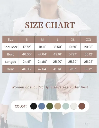Miniatura 6 de EsheSy Chaleco acolchado para mujer, con cremallera, sin mangas, ligero, cuello alto, acolchado