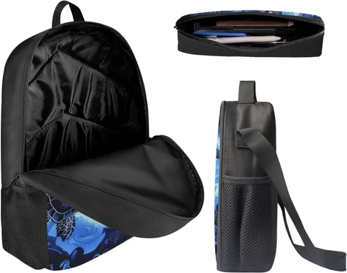 Miniatura 116 de HUGS IDEA Juego de 3 bolsas escolares con aislamiento térmico para el almuerzo, estuche para lápices