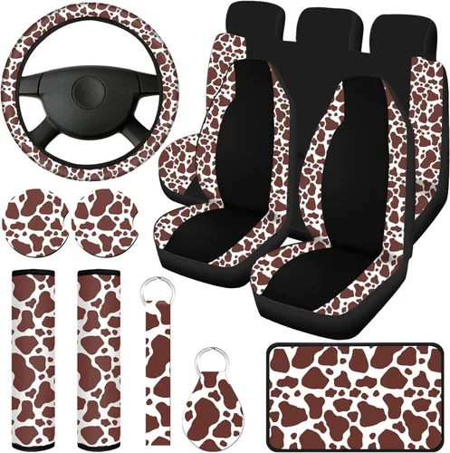 Miniatura 12 de Frienda Juego completo de 13 fundas de asiento de automóvil con estampado de camuflaje para mujeres y hombres, accesorios de automóvil de goma