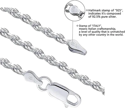 Miniatura 2 de Savlano Collar de cadena de eslabones giratorios de plata de ley 925 de 0157in con cuerda italiana maciza con caja de regalo para hombres y mujeres