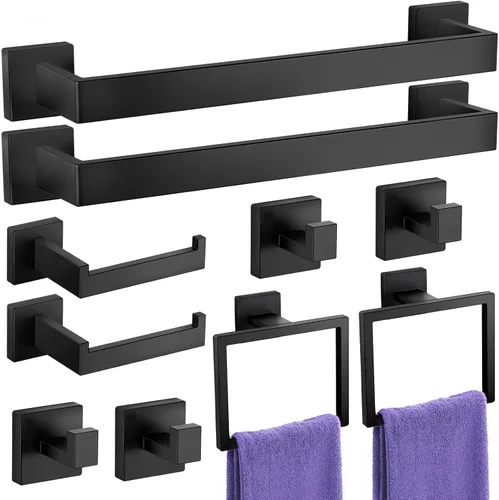 Miniatura 10 de Juego de accesorios de hardware para baño: juego de barra de toallas de baño de 5 piezas, toalleros para baño montados en la pared, SUS304 de acero