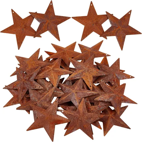 Miniatura 11 de GORGECRAFT 30 piezas 1 pulgada de metal estrella oxidada de granero primitivas rústicas estrellas de estaño acero artesanías adornos acentos