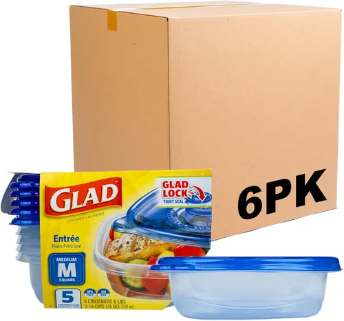Miniatura 24 de Glad GladWare Entree - Recipientes de almacenamiento de alimentos con tapas, plástico cuadrado mediano sin BPA para preparación de comidas