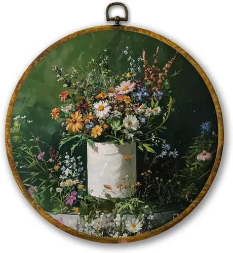 Mcehtle Arte de Pared Floral Sombrío para Baño, Impresion en Lienzo Enmarcada de Flores Silvestres Botánicas Cottagecore 10x10, Arte de Pared