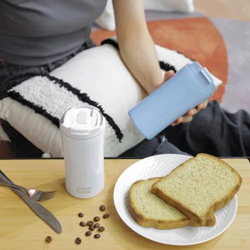 Miniatura 2 de BOTTLE BOTTLE Vaso de café con tapa de doble uso y pajita, taza de café de viaje de doble pared para mujer y hombre, vaso aislado de acero Blanco