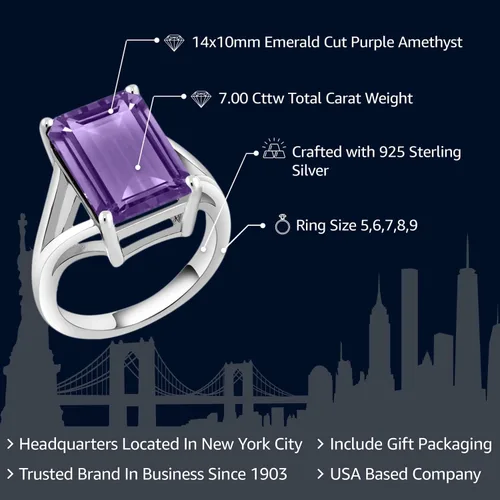 Miniatura 65 de Gem Stone King Anillo de compromiso solitario con piedra preciosa de corte esmeralda de 0.551 x 0.394 in para mujer, plata de ley 925, anillo