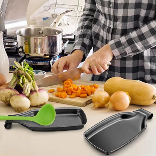Miniatura 6 de LIANYU Soporte de cuchara negro para encimera de cocina, cuchara de acero inoxidable para estufa, soporte para utensilios de espátula con parte