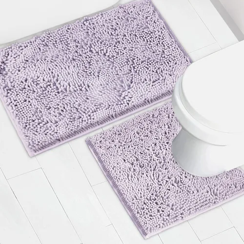 Miniatura 32 de Juego de 2 tapetes de baño de chenilla, superabsorbentes, con fuerte respaldo antideslizante de PVC, tapetes de baño para baño, peludos