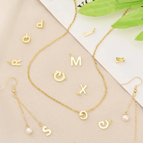 Miniatura 6 de 26 dijes de letras del alfabeto A-Z rellenas de oro de 18 quilates para hacer joyas, dije con inicial del alfabeto A-Z, colgantes con purpurina