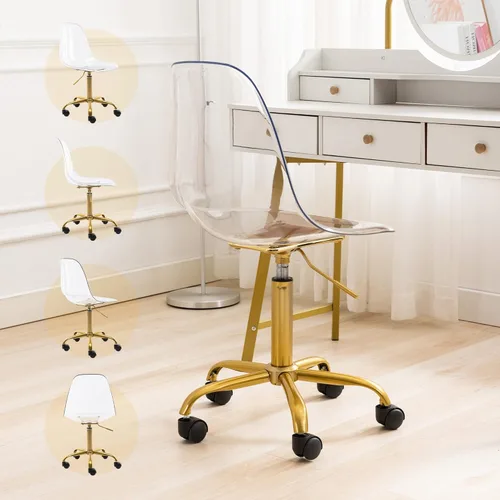 Miniatura 5 de Silla de escritorio de acrílico transparente, moderna, pequeña, con ruedas, linda silla de plástico sin brazos, silla de plástico Lucite
