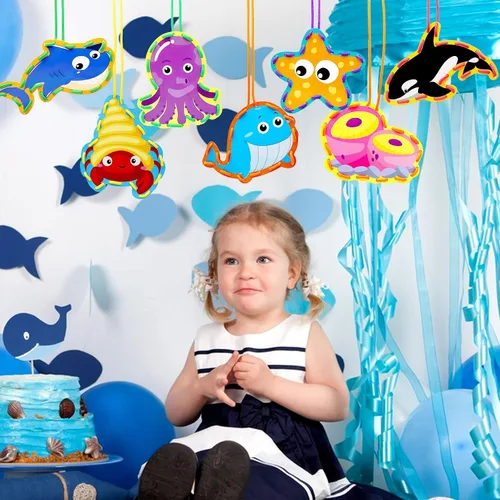 Miniatura 2 de Tarjetas de costura de animales marinos para niños, paquete de 12 tarjetas de costura con temática de tiburón, ballena, océano, decoración