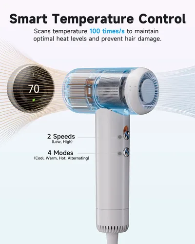 Miniatura 5 de momax Secador de pelo de alta velocidad – Mini secador de pelo con motor sin escobillas de 110,000 RPM, iónico negativo para secado rápido, bajo