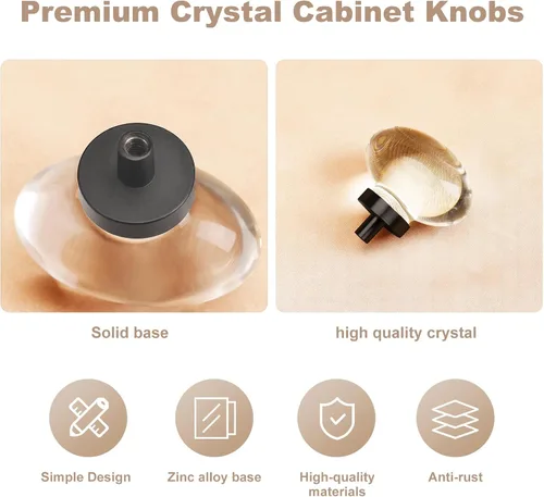 Miniatura 4 de Paquete de 4 pomos y tiradores de cristal para gabinetes, pomos ovalados de cristal para cajones de tocador, pomos de gabinete de cocina negro mate