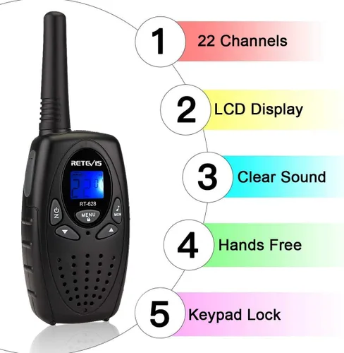 Miniatura 3 de Retevis Walkie Talkies RT628, Walkie Talkies de largo alcance para adultos, clip para cinturón, bloqueo de llave y voz de cristal, radios familiares