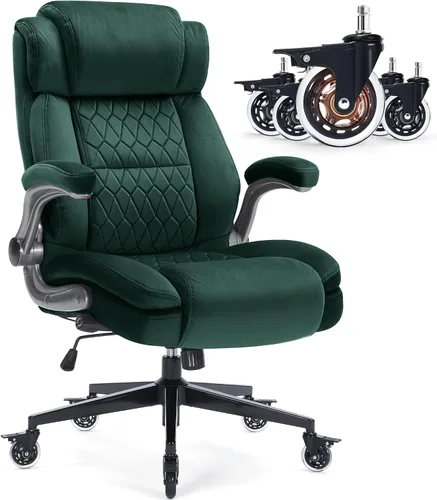 Miniatura 12 de Silla de oficina de respaldo alto de tela, 400 libras, soporte lumbar integrado, brazos abatibles, ruedas de bloqueo, silla de escritorio ergonómica