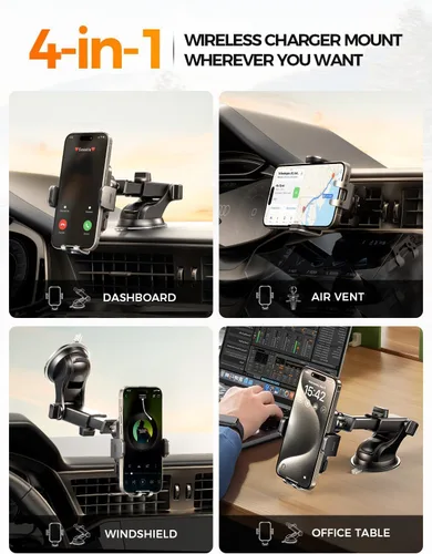Miniatura 2 de Soporte inalámbrico con cargador de coche para teléfono, carga rápida de 15W, soporte de teléfono con sujeción automática para el salpicadero