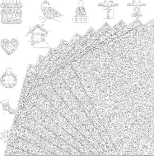 FEILIBAY 20 hojas de papel de cartulina con purpurina plateada, tamaño A4, para manualidades, decoraciones de cumpleaños y bodas, caja de regalo y