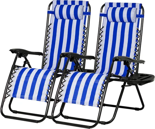 Miniatura 20 de Nazhura Juego de 2 sillas reclinables relajantes para patio, sillas de malla de acero ajustable, silla de salón de gravedad cero, sillas de playa