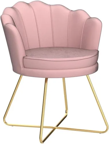 Miniatura 5 de Furniliving Sillas de tocador rosas, silla de maquillaje de terciopelo para dormitorio, silla de escritorio de oficina en casa con patas chapadas