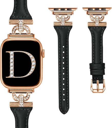 Miniatura 13 de Bandas delgadas de cuero compatibles con Apple Watch para mujeres de 40 mm, 41 mm, 38 mm, 44 mm, 45 mm, 49 mm, 42 mm, 46 mm, con forma de D