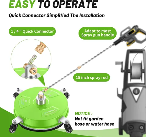 Miniatura 5 de Limpiador de superficies para hidrolavadora de 14 pulgadas con 4 ruedas - Limpiador de superficies de acero inoxidable recubierto verde