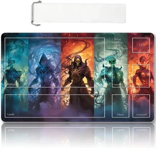 Miniatura 49 de Tapete de juego MTG cosido de alta calidad con zonas y parte trasera de goma antideslizante, tapete de juego TCG para MTG y otros juegos de cartas