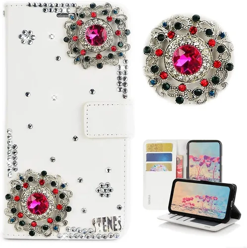 Miniatura 17 de Bling Wallet - Funda de piel compatible con iPhone 11, elegante, hecha a mano en 3D, diseño de mariposas y purpurina, color blanco