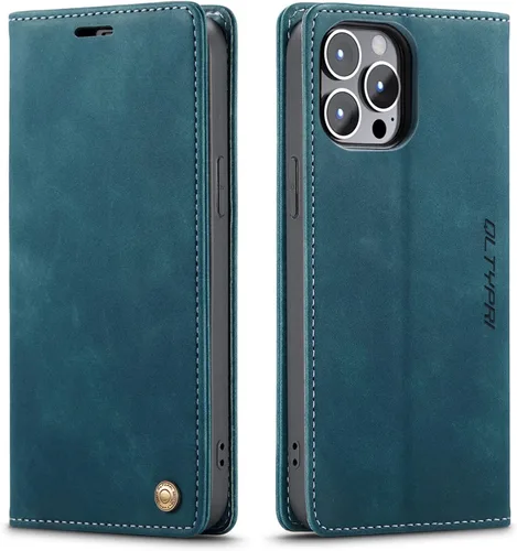 QLTYPRI Funda para iPhone 15 Pro Max con tarjetero y soporte para tarjetas, cierre magnético de piel sintética vintage, cierre magnético, a prueba