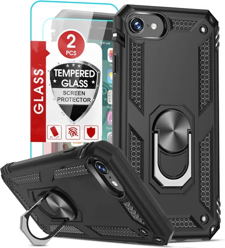 Miniatura 11 de LeYi Funda para iPhone SE con 2 protectores de pantalla de vidrio templado, funda de grado militar con soporte de anillo magnético para iPhone SE
