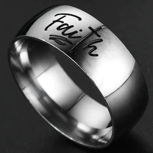 Miniatura 3 de Anillo de boda religioso de acero inoxidable de 0.315in con cruz de fe cristiana