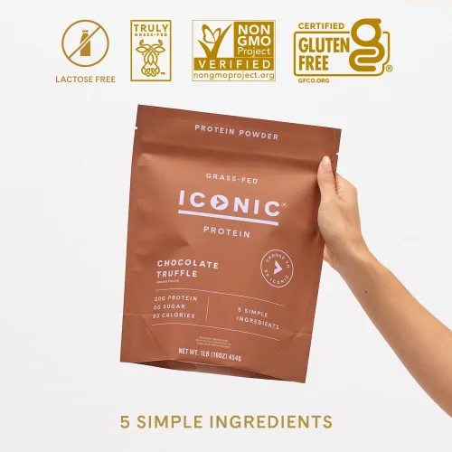 Miniatura 5 de ICONIC Proteína en polvo, trufa de chocolate - Libre de azúcar, proteína baja en carbohidratos - Libre de lactosa, sin gluten, sin transgénicos