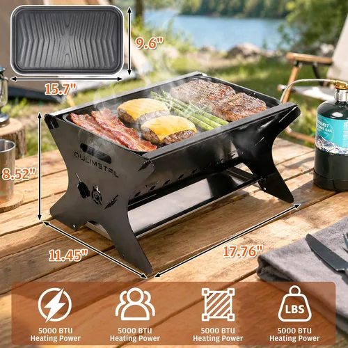 Miniatura 2 de Foldable 3-in-1 Charcoal Wood Gas Camping Grill with Pull-Out Removable Griddle Plate & Carry Bag, Portable BBQ Fire Pit Grill for Backpacking