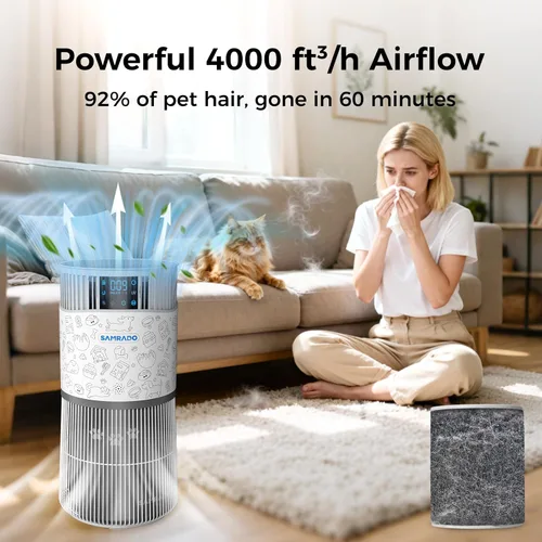 Miniatura 2 de Purificador de aire para mascotas domésticas con WiFi inteligente de hasta 4000 pies cuadrados, HEPA H13 para pelo flotante de mascotas, caspa