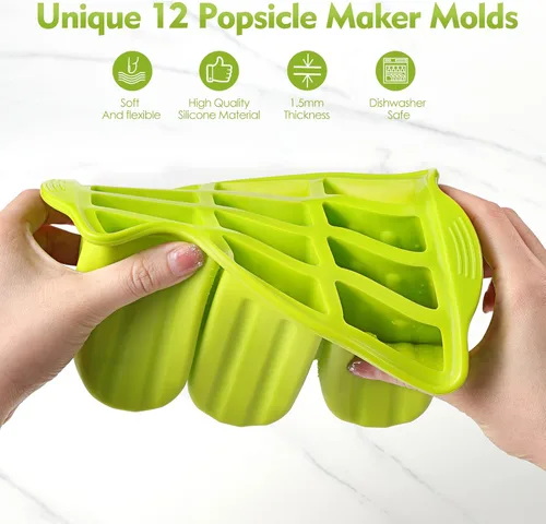Miniatura 4 de Moldes para paletas de silicona sin BPA, 12 piezas bandejas para paletas para congelador, moldes para paletas de helado casero, juego grande