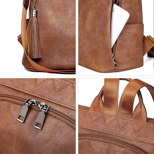 Miniatura 5 de Bromen - Mochila tipo bolso de mano de piel antirrobo para mujer a la moda, L