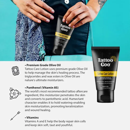 Miniatura 3 de Tattoo Goo Loción para el cuidado del tatuaje, 2 onzas, alivia la picazón y la irritación, hidrata y conserva el color, hidratante no grasa, loción