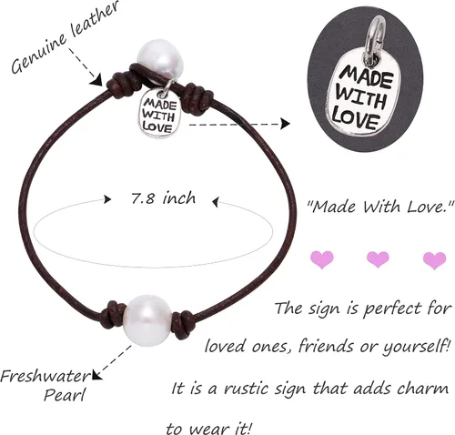Miniatura 3 de Pulsera cultivada de agua dulce de una sola perla hecha a mano de cuero genuino pulsera de ágata Malaquita Tiger Eyes con encanto joyería sintética
