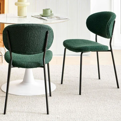 Miniatura 8 de NORDICANA Grey Boucle - Juego de 4 sillas de comedor modernas con respaldo curvado para 4, sillas laterales tapizadas para comedor con patas