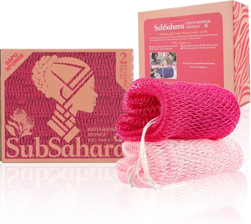 Miniatura 10 de SubSahara Auténtica esponja africana de red – 2 piezas exfoliante exfoliante para todo tipo de piel, esponja de baño para cara y cuerpo, portátil