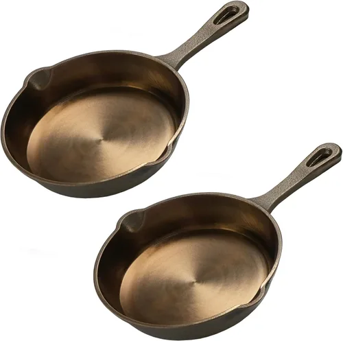 HAWOK Juego de sartén de hierro fundido redondo liso 2 piezas, diámetro 6, pre-sazonado