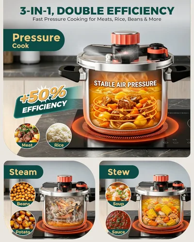 Miniatura 7 de WantJoin Olla a presión de 6 cuartos de galón – Recipiente a presión de acero inoxidable 3 en 1 compatible con cocina de gas y de inducción
