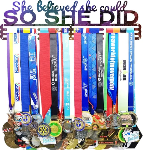 Miniatura 17 de Ella Creyó Que Podía ASI LO HIZO Soporte de Medallas de Carreras Colgador de Pared, Exhibición de Medallas de Maratón y Corredor, Exhibición