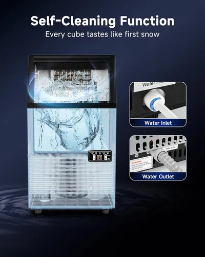 Miniatura 5 de Máquina de hielo comercial, 100 libras/día, 45 cubos en 11 minutos, máquina de hielo debajo del mostrador con almacenamiento de 33 libras, plateado