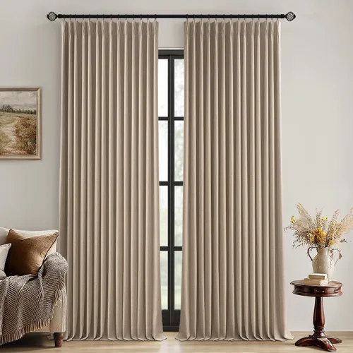 Miniatura 21 de MIULEE - Cortinas de lino beige con pliegues a presión 100% opacas para dormitorio, cortinas de ventana con memoria y bloqueo de luz para oscurecer