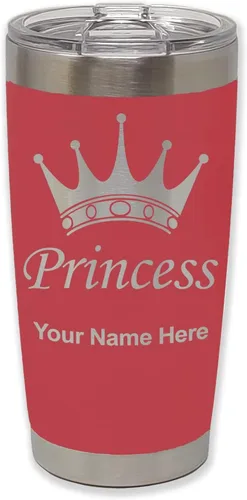Miniatura 22 de LaserGram Vaso aislado al vacío de 20 onzas, corona de princesa, grabado personalizado incluido (negro)