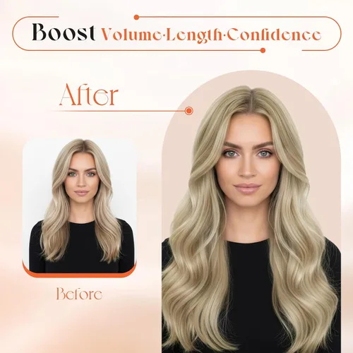 Miniatura 6 de Sunny Hair - Extensiones de clip de cabello humano real - rubio dorado con reflejos rubio claro - 24 pulgadas, 7 unidades, 4.23 onzas